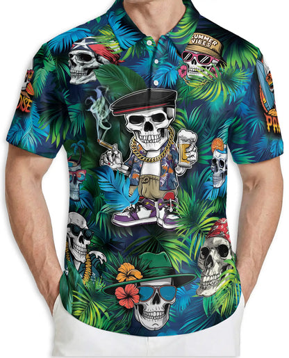 Skull Tropical Summer Polo Shirt | Azhawaiian