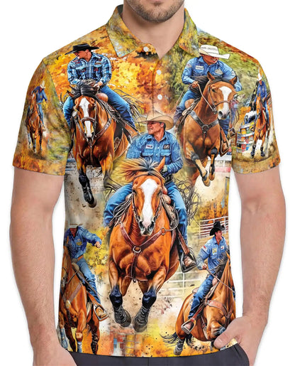 Cowboy Horse Polo Shirt, Western Rodeo Print | Azhawaiian