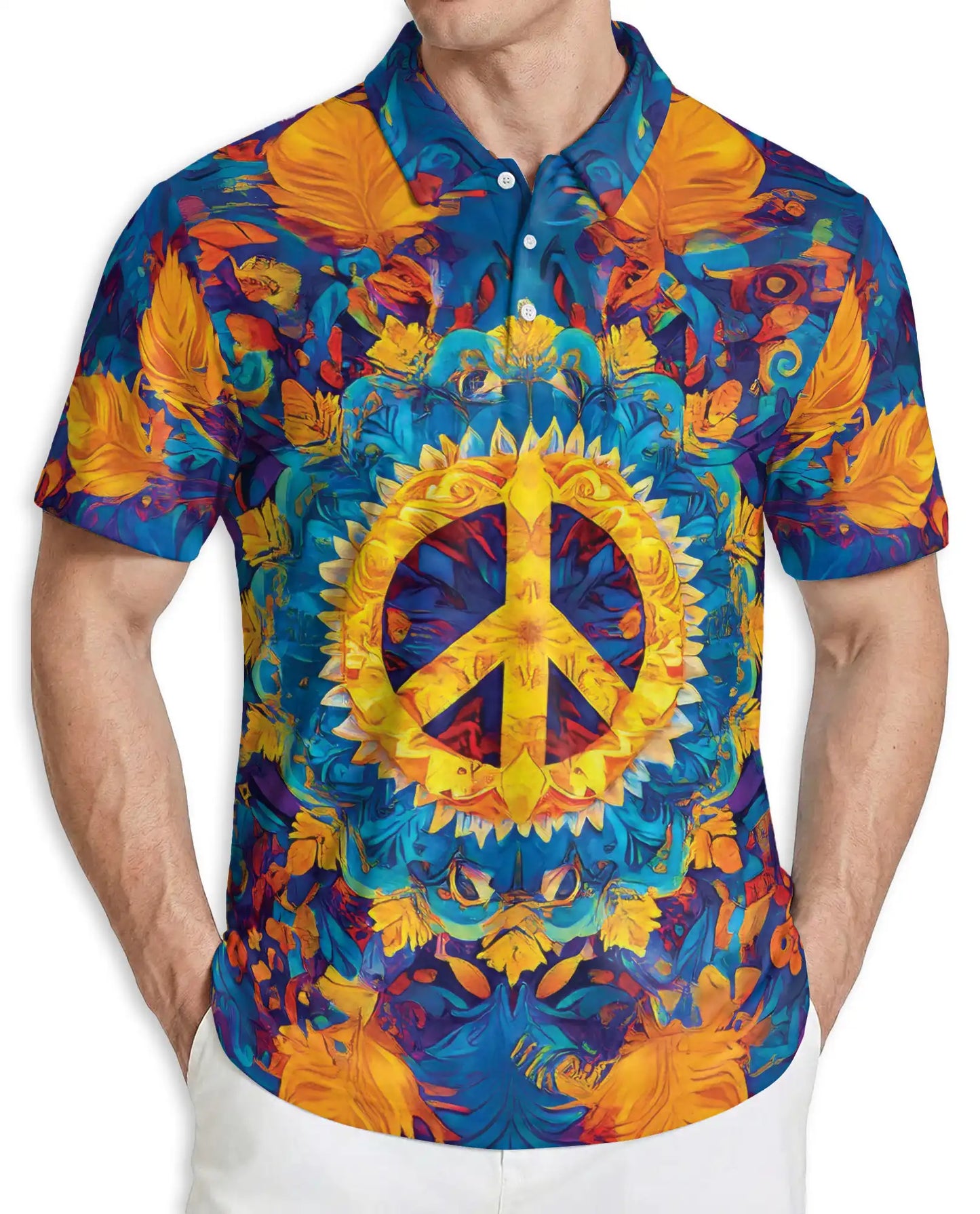 Peace Symbol Psychedelic Polo Shirt, Colorful Style | Azhawaiian