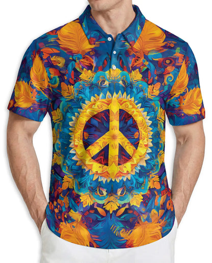 Peace Symbol Psychedelic Polo Shirt, Colorful Style | Azhawaiian