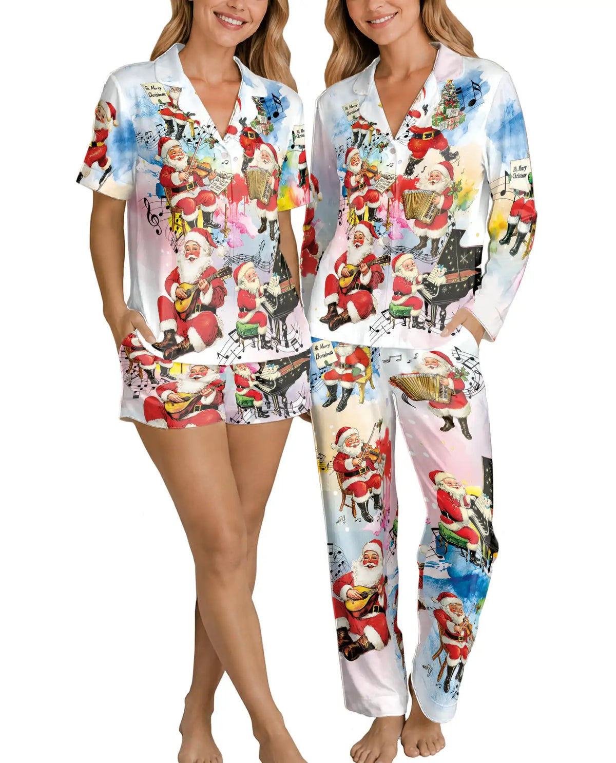 Musical Santa Christmas Pajama Set for Women – Holiday Music Print