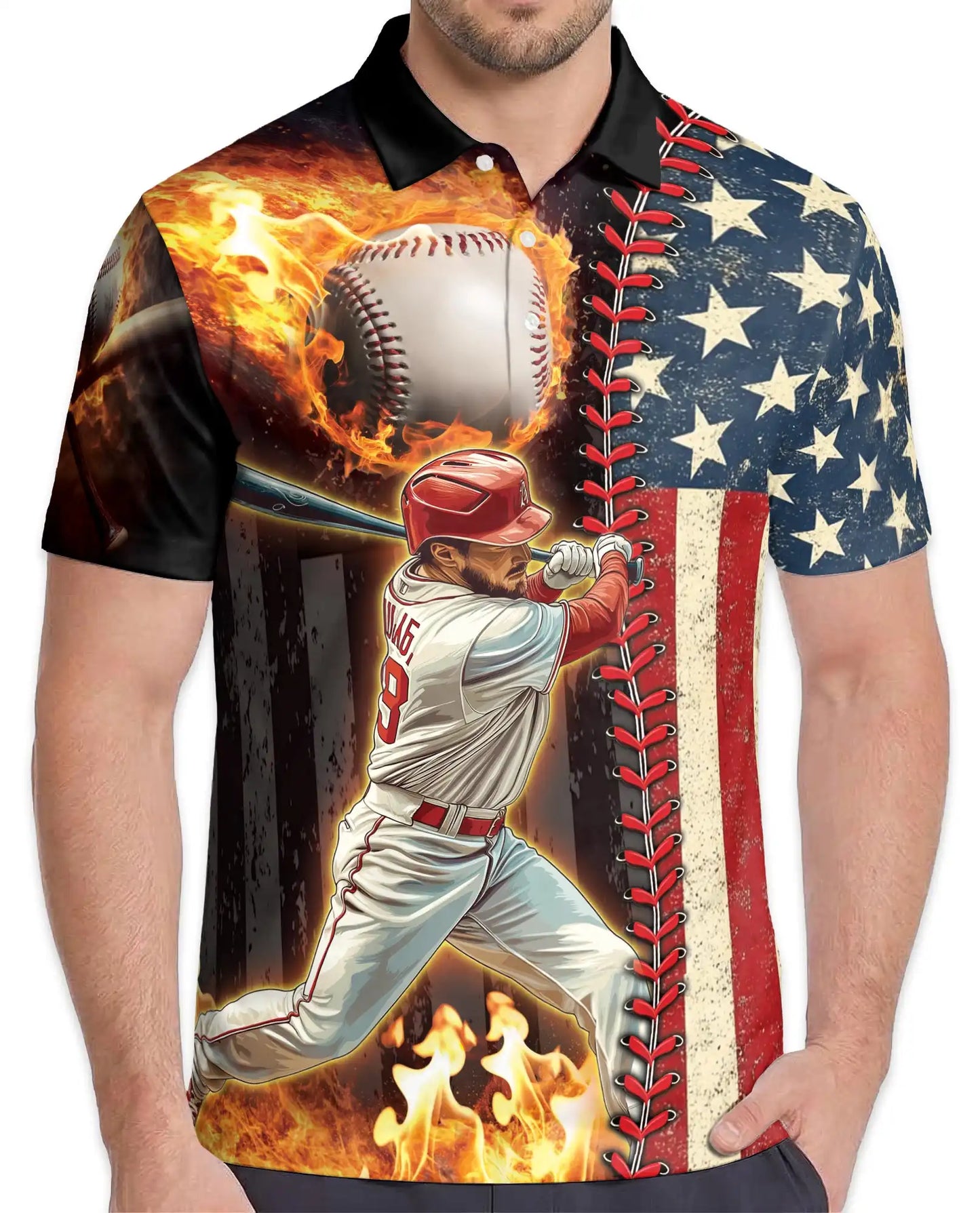 Baseball American Flag Polo Shirt - Patriotic USA Baseball Player Design | Azhawaiian