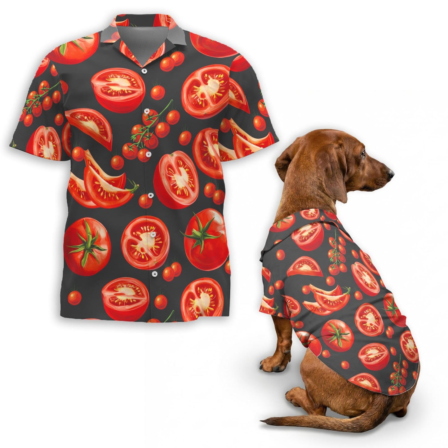 Tomato Print Matching Dog Owner Hawaiian Shirts, Funny Pet Aloha Shirt for Beach Vacation - Azhawaiian