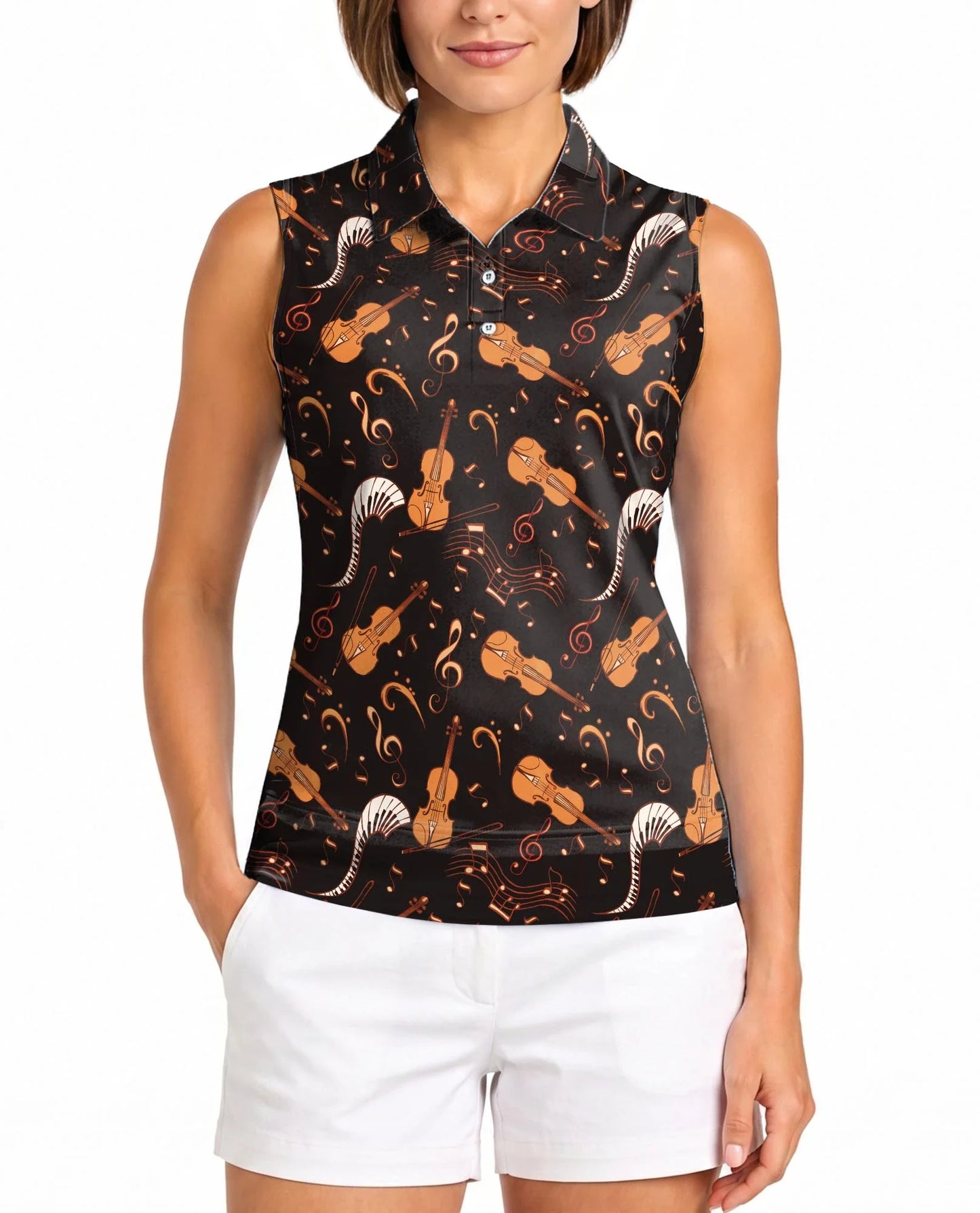 Violin Pattern Sleeveless Polo Shirt for Women | Azhawaiian