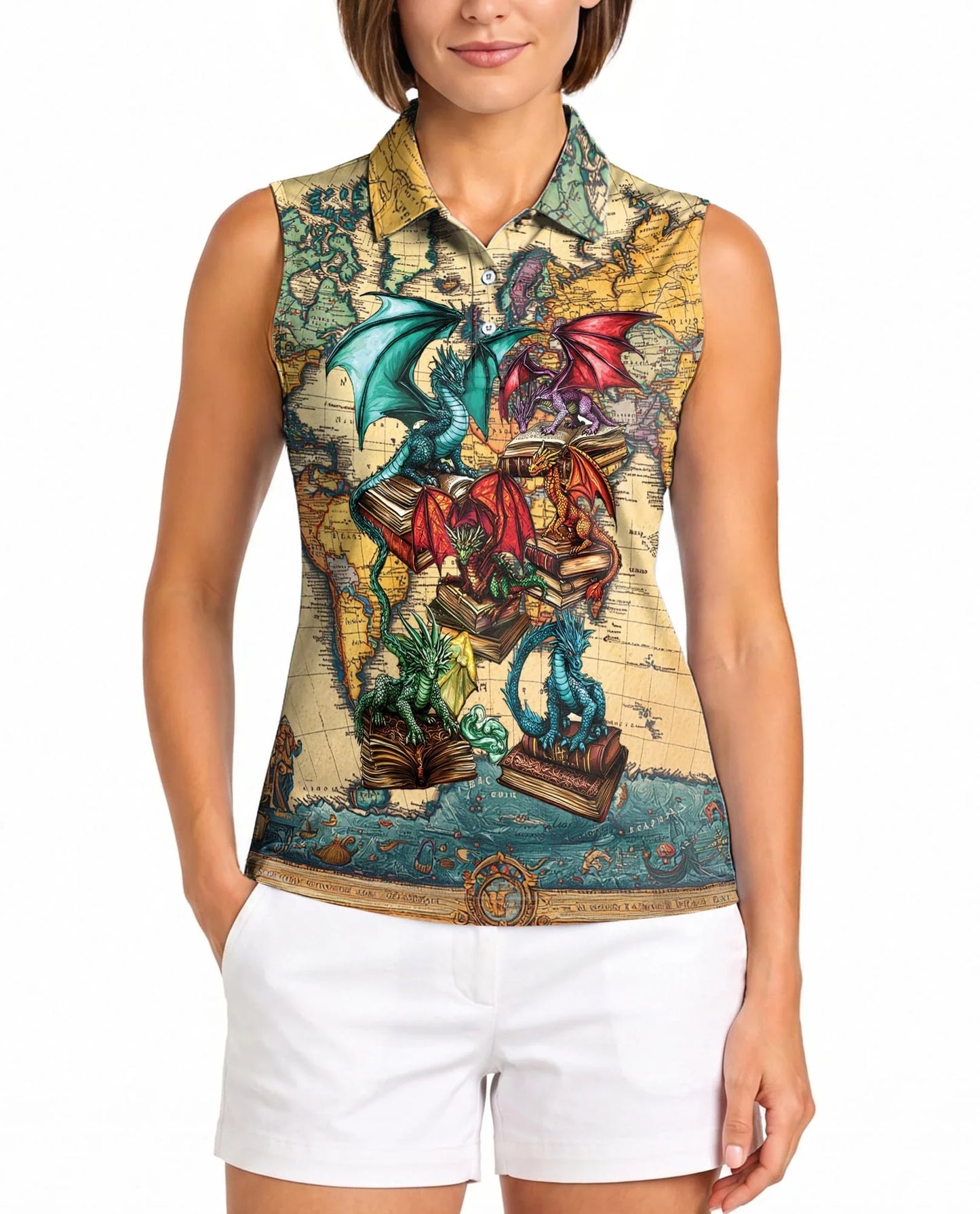 Books Dragon Sleeveless Polo Shirt for Women | Azhawaiian