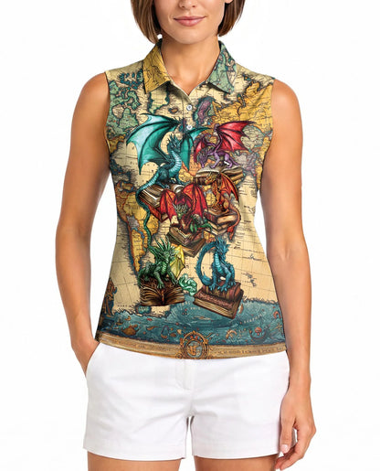 Books Dragon Sleeveless Polo Shirt for Women | Azhawaiian