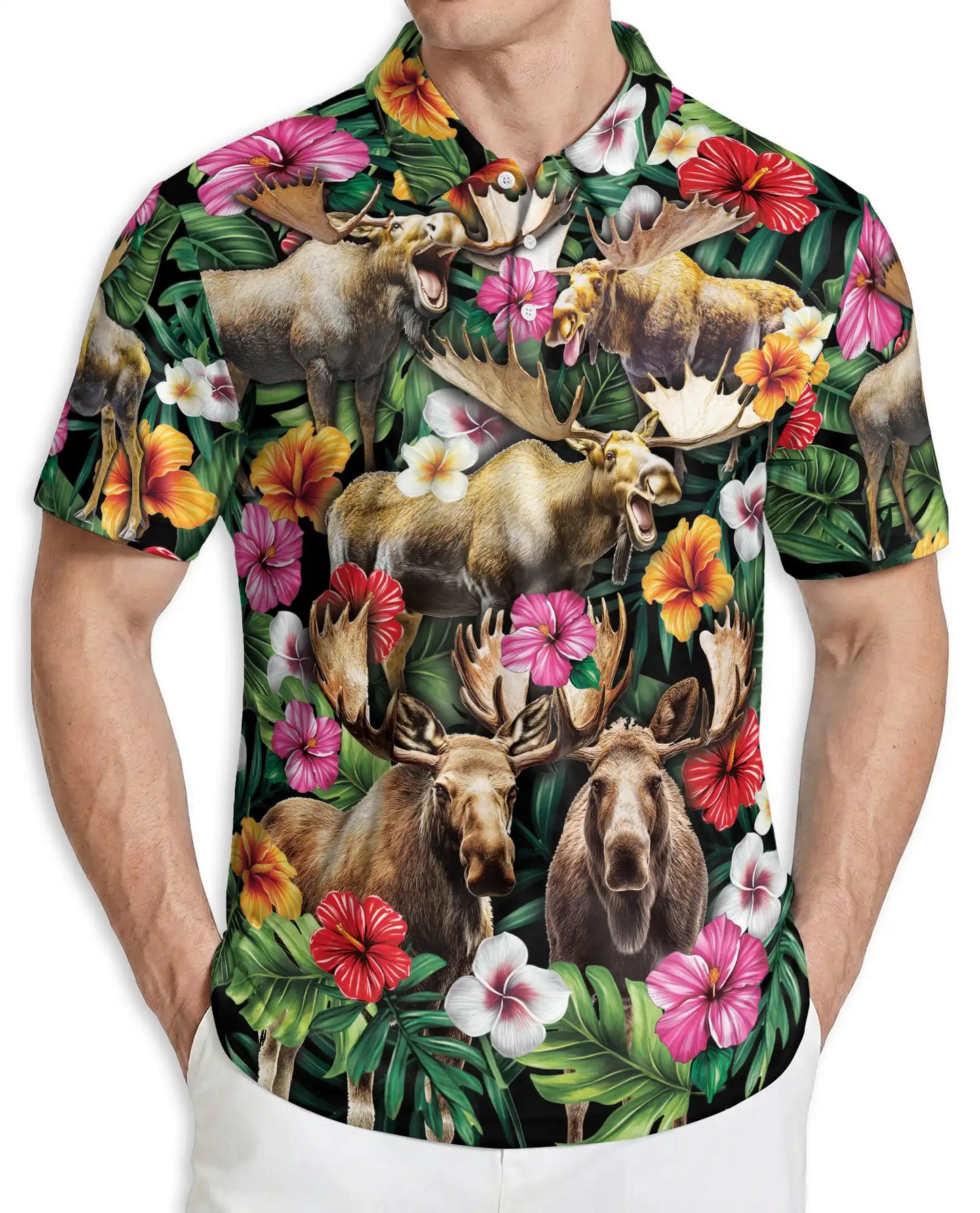 Moose Tropical Hawaiian Polo Shirt | Azhawaiian