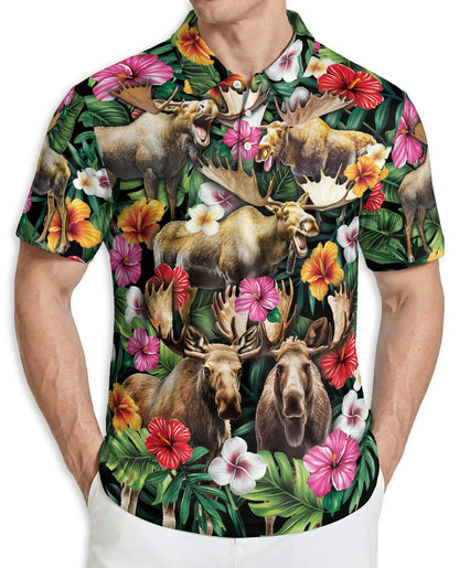Moose Tropical Hawaiian Polo Shirt | Azhawaiian
