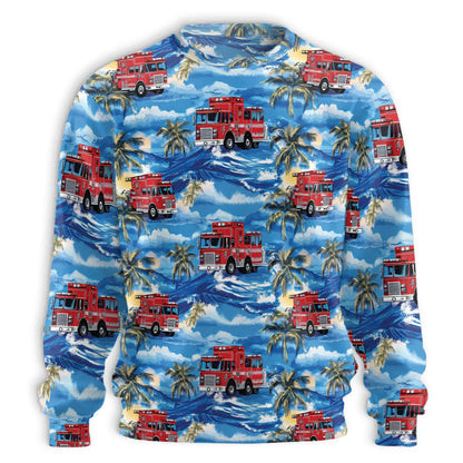 Firefighter Truck Blue Palm Tree Sweatshirt – Tropical 3D All Over Print Design
