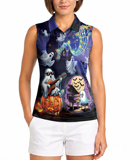 Music Night Halloween Sleeveless Polo Shirt for Women | Azhawaiian