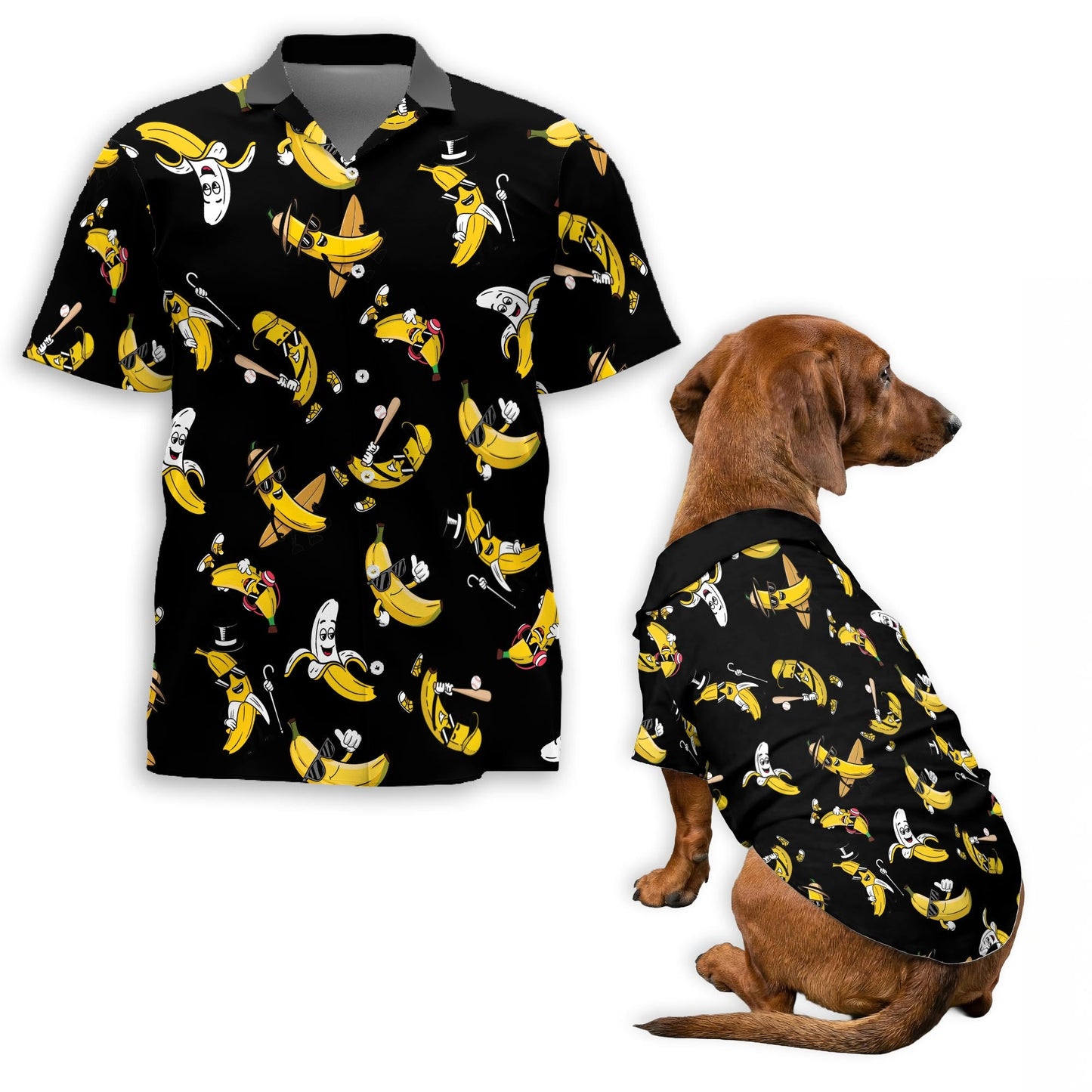 Banana Pattern Matching Dog Owner Hawaiian Shirts, Funny Pet Aloha Shirt for Beach Vacation - Azhawaiian