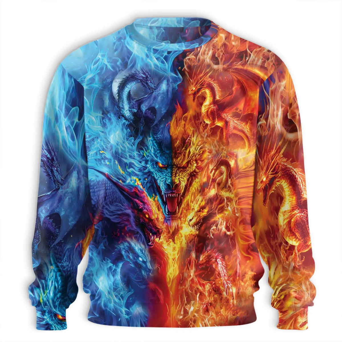 Ice and Fire Dragon Sweatshirt – Colorful Graphic 3D All Over Print Design