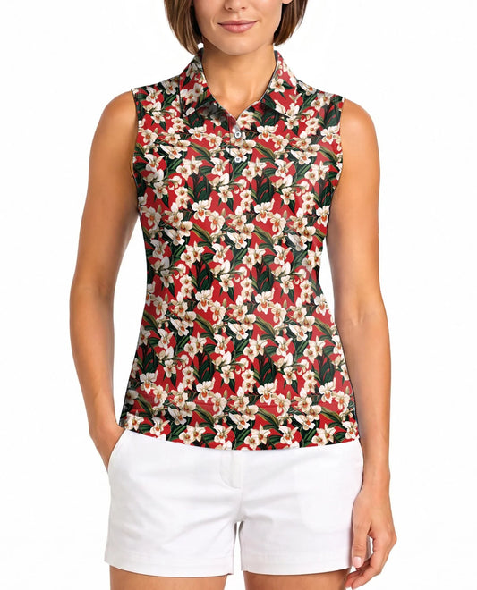 Red Orchid Ginger Sleeveless Polo Shirt for Women | Azhawaiian