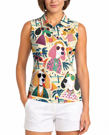 Fashionista Dog Sleeveless Polo Shirt for Women, Cute Pet Lover Style | Azhawaiian