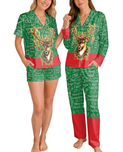 Reindeer Christmas Pajama Set for Women, Classic Holiday Sleepwear