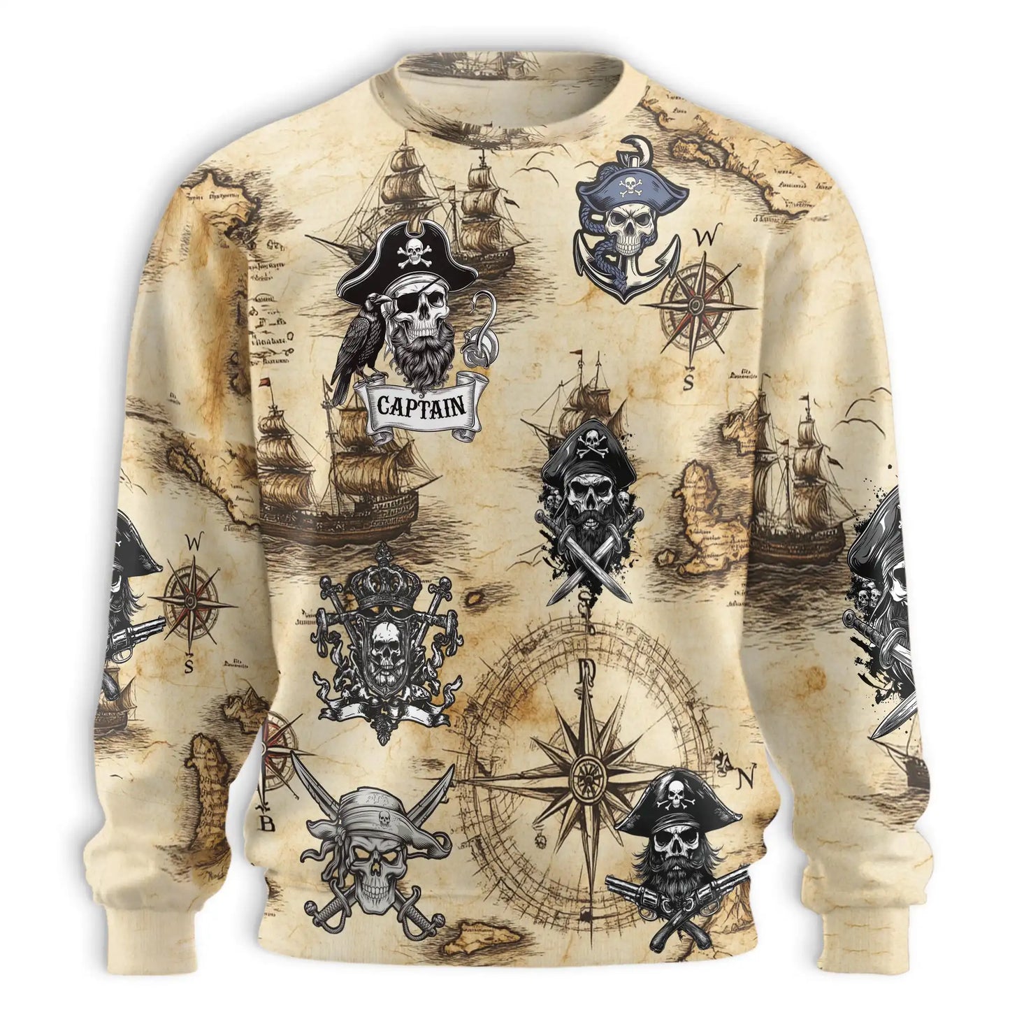 Vintage Pirate Skull Sweatshirt – Vintage 3D All Over Print Design