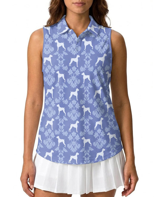 Boxer Dog Damask Pattern Sleeveless Polo Shirt for Women | Azhawaiian