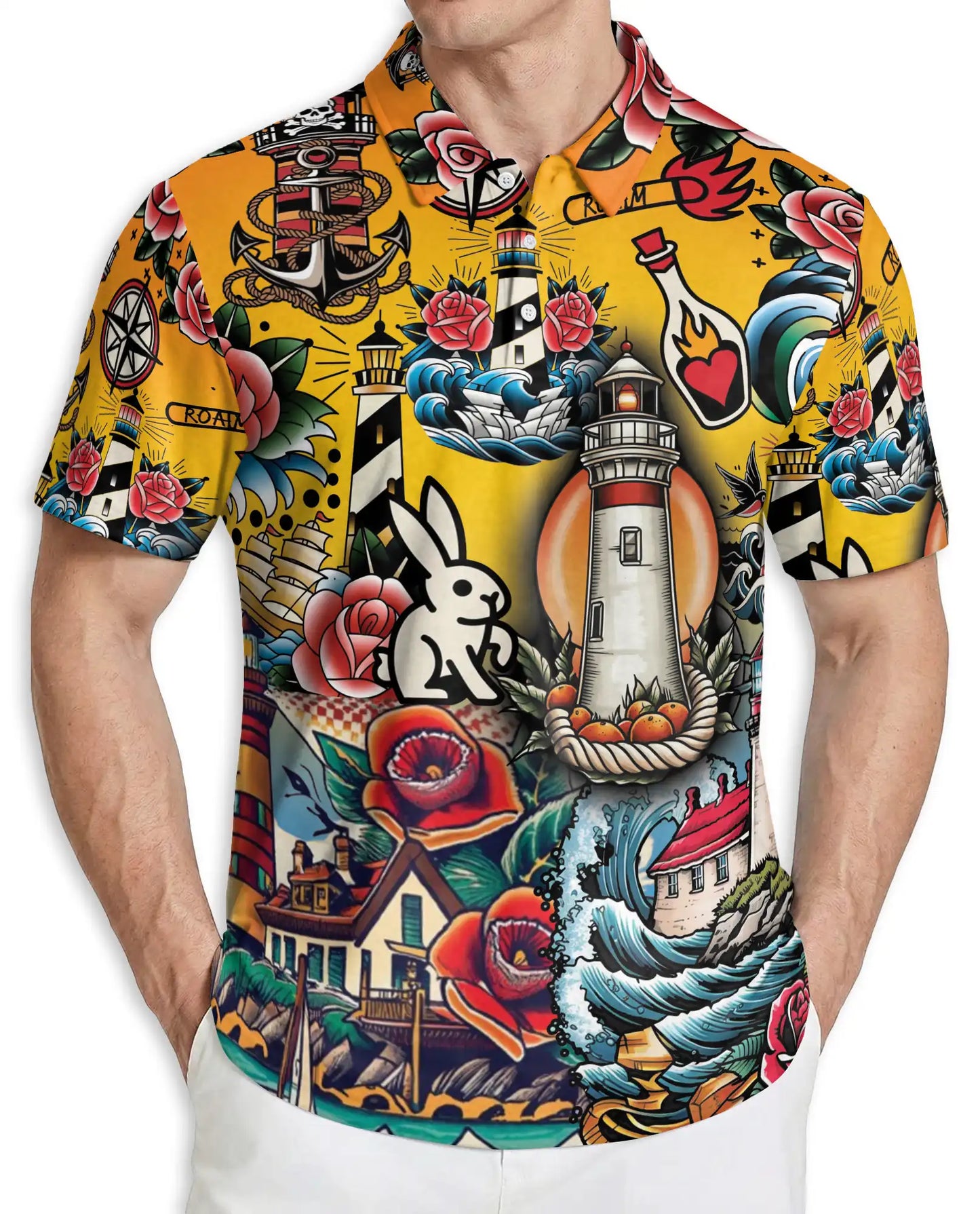 Tattoo Lighthouse Polo Shirt | Azhawaiian