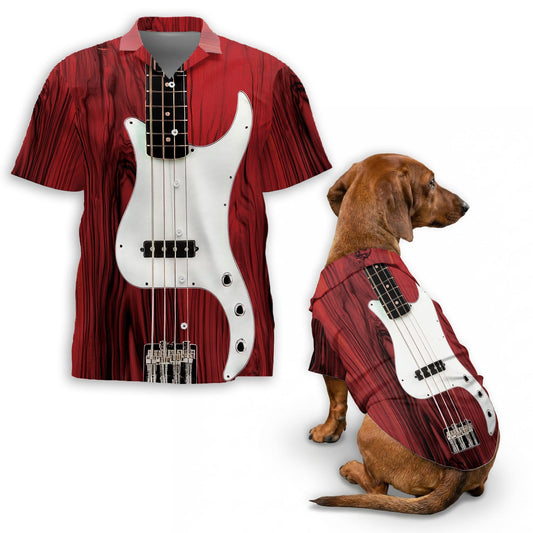 Bass Guitar Matching Dog Owner Hawaiian Shirts, Funny Pet Aloha Shirt for Beach Vacation - Azhawaiian