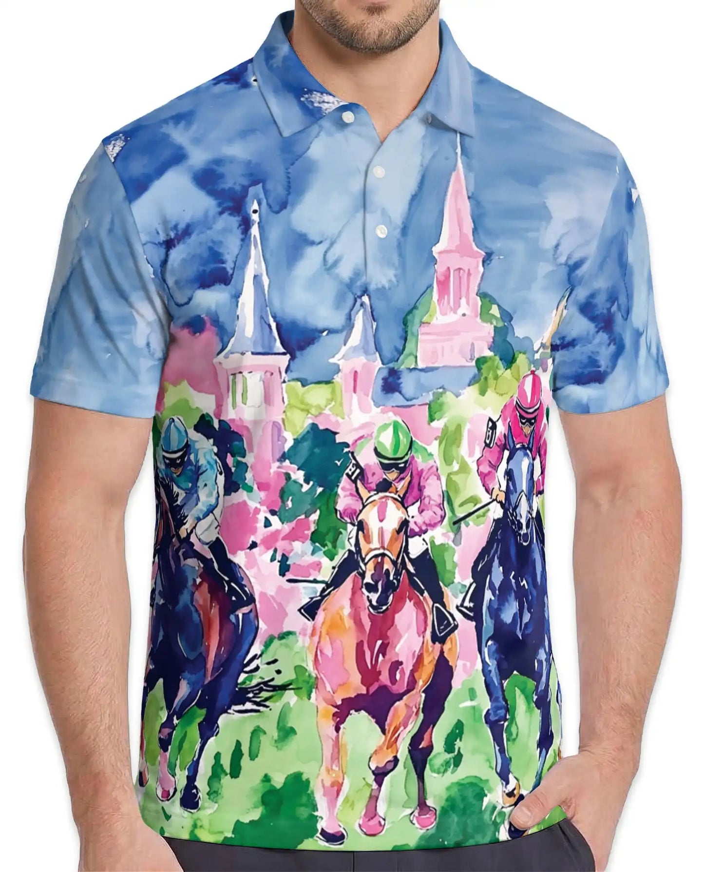 Horse Racing Art Polo Shirt, Colorful Derby Style | Azhawaiian