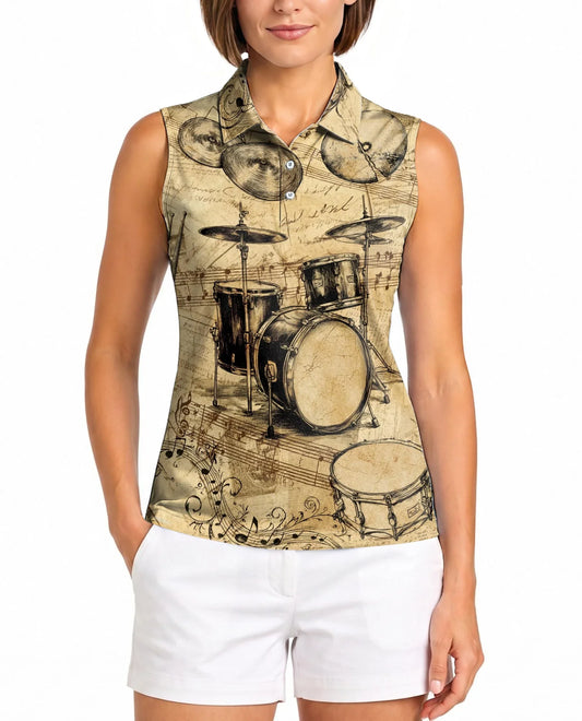 Drum Pattern Sleeveless Polo Shirt for Women | Azhawaiian