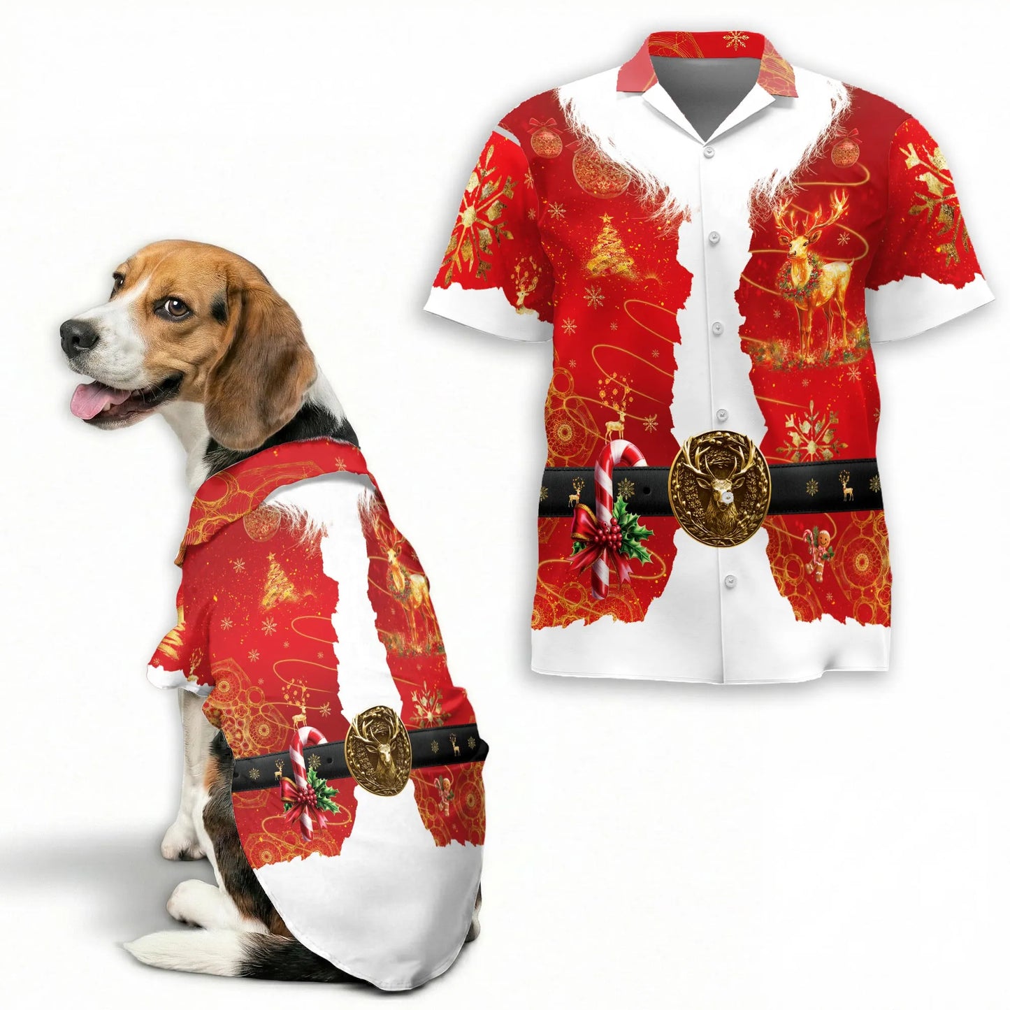 Santa Costume Christmas Print Matching Dog Owner Hawaiian Shirts, Funny Pet Aloha Shirt for Beach Vacation - Azhawaiian