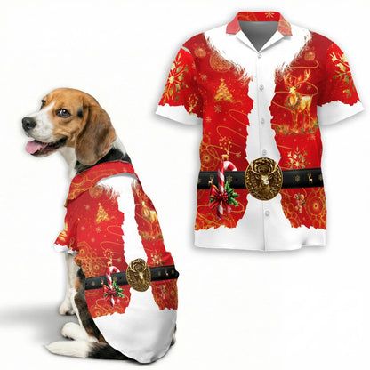 Santa Costume Christmas Print Matching Dog Owner Hawaiian Shirts, Funny Pet Aloha Shirt for Beach Vacation - Azhawaiian