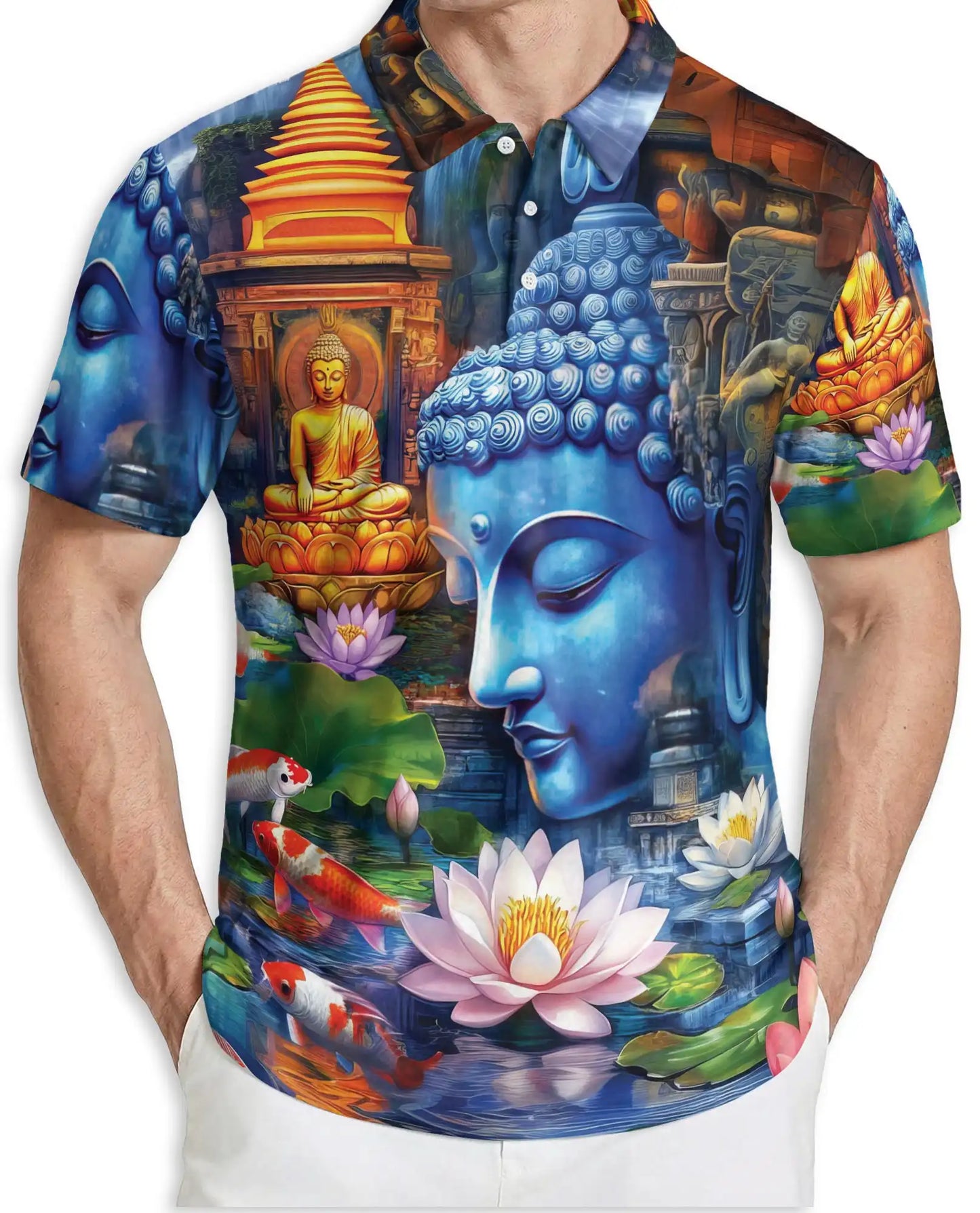 Buddha Lotus 3D Polo Shirt for Men, Spiritual Zen Art Style | Azhawaiian