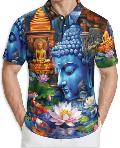 Buddha Lotus 3D Polo Shirt for Men, Spiritual Zen Art Style | Azhawaiian