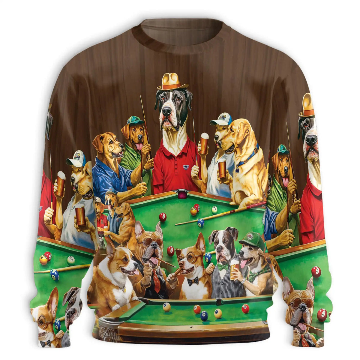 Vintage Billiard Dogs Playing Pool Sweatshirt – Vintage 3D All Over Print Design