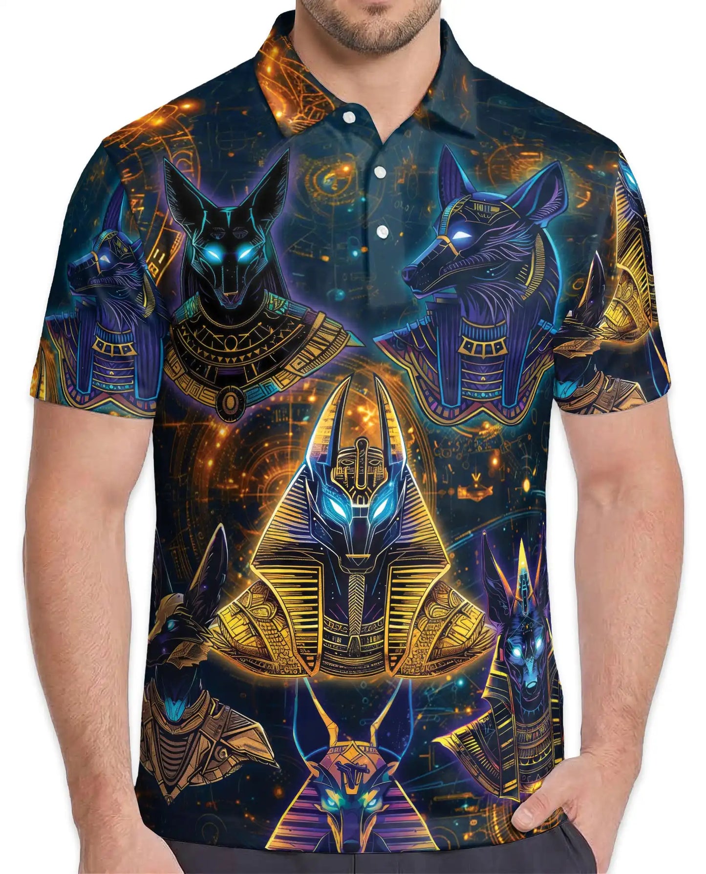 Anubis Pharaoh Polo Shirt for Men, Egyptian Mythology Style | Azhawaiian
