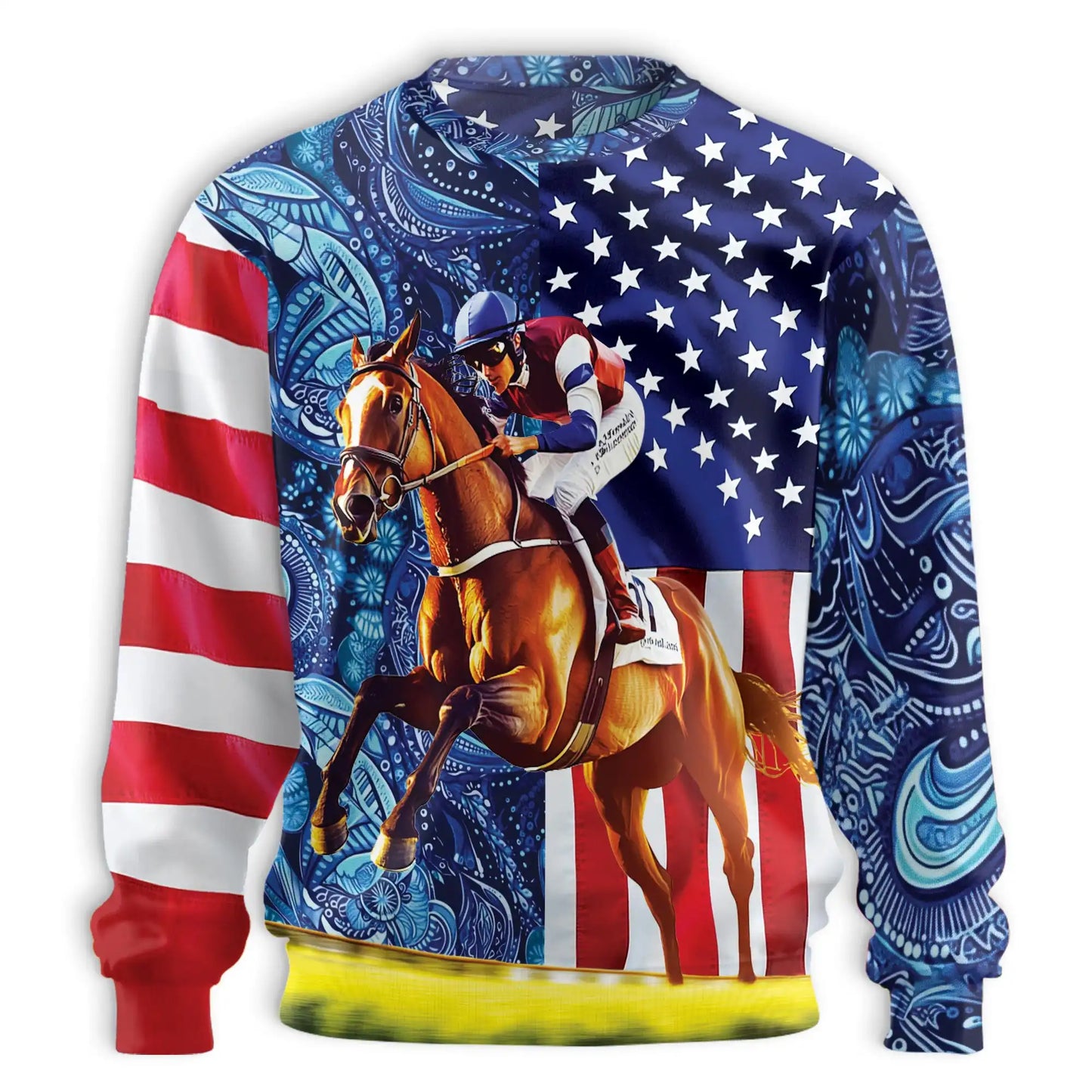 USA Flag Horse Racing Sweatshirt – Colorful Graphic 3D All Over Print Design