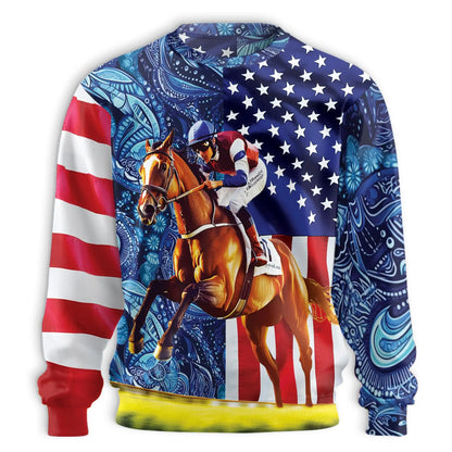 USA Flag Horse Racing Sweatshirt – Colorful Graphic 3D All Over Print Design