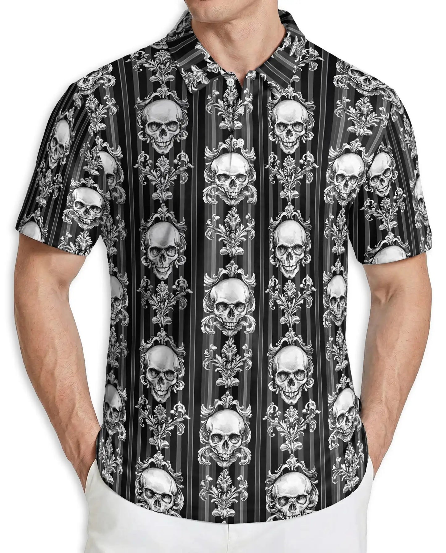 Skull Gothic Pattern Polo Shirt | Azhawaiian