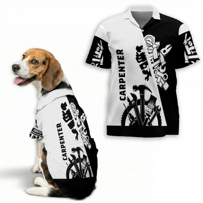 Carpenter Black White 3D Tools Matching Dog Owner Hawaiian Shirts, Funny Pet Aloha Shirt for Beach Vacation - Azhawaiian
