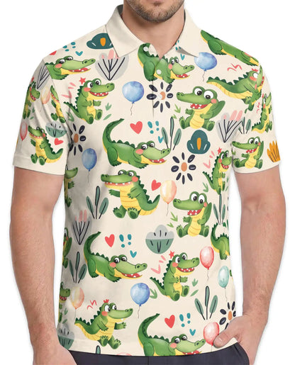Cute Alligator Cartoon 3D Polo Shirt for Men | Azhawaiian