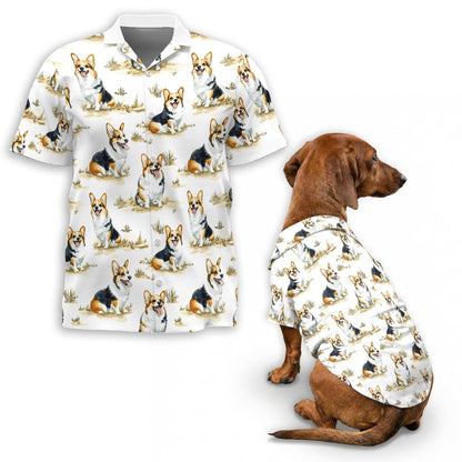Smiling Corgi Matching Dog Owner Hawaiian Shirts, Funny Pet Aloha Shirt for Beach Vacation - Azhawaiian