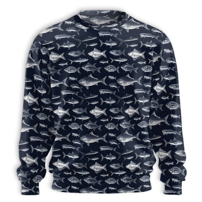 Blue Fish Pattern Sweatshirt – Colorful Graphic 3D All Over Print Design