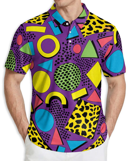 80s Retro Geometric Polo Shirt for Men | Azhawaiian