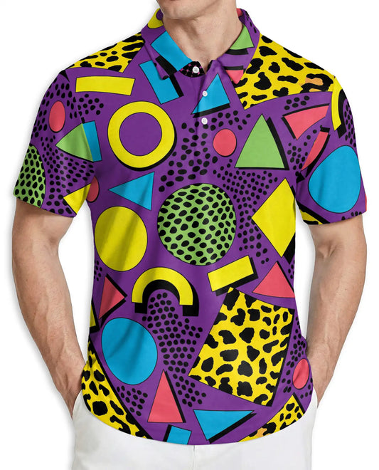 80s Retro Geometric Polo Shirt for Men | Azhawaiian