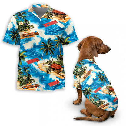 Beach Cornhole Game Summer Matching Dog Owner Hawaiian Shirts, Funny Pet Aloha Shirt for Beach Vacation - Azhawaiian