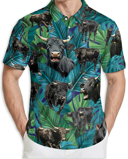 Tropical Black Bull Polo Shirt - Ranch Cattle Island Style | Azhawaiian