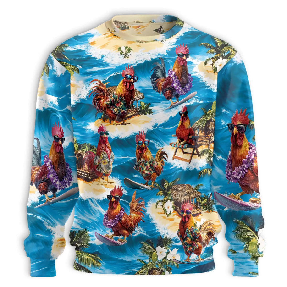 Chicken Surfing Sweatshirt – Colorful Graphic 3D All Over Print Design
