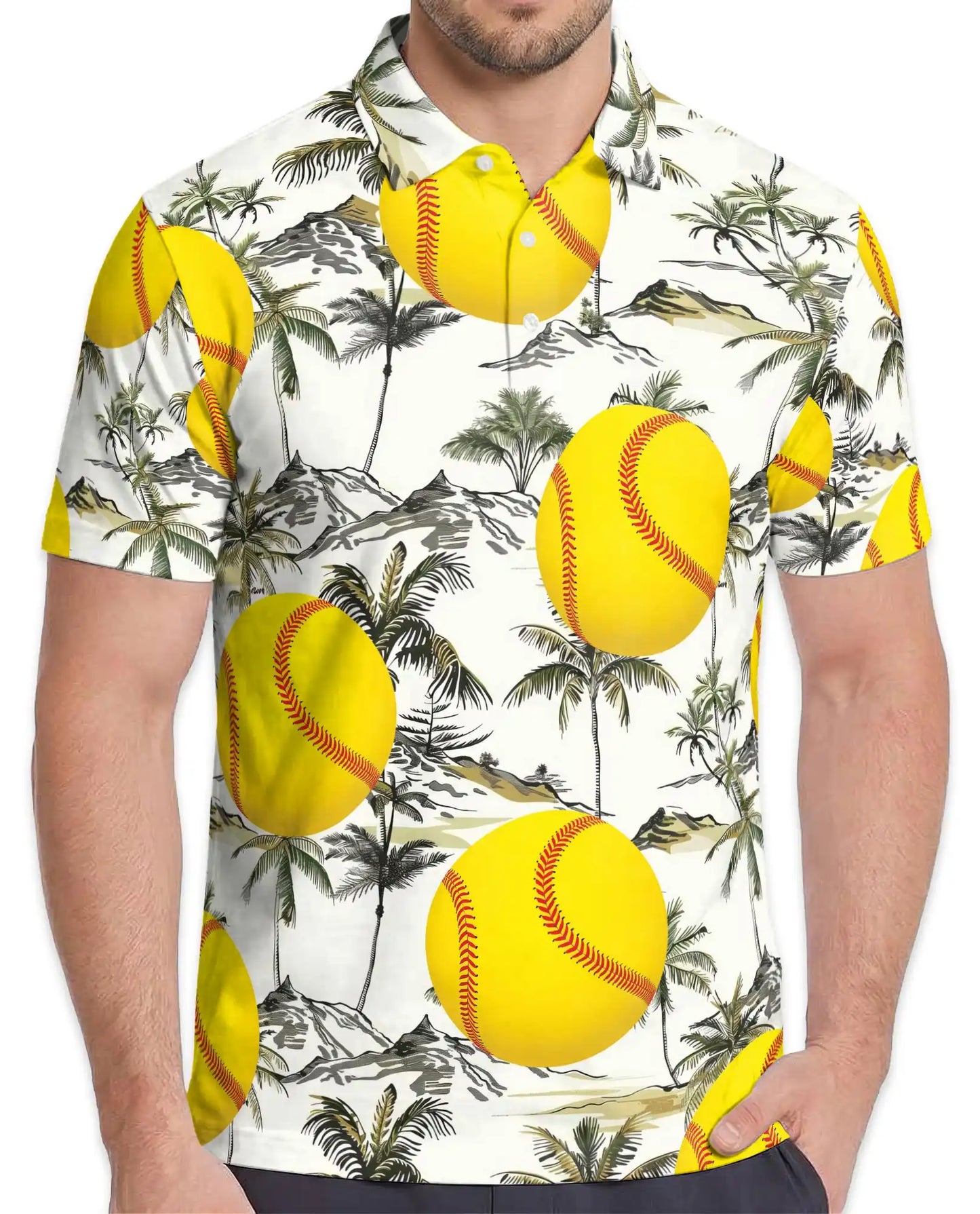 Softball Polo Shirt for Men-Tropical Palm Tree Summer Shirt | Azhawaiian