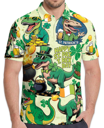 St. Patrick's Day Dinosaur Polo Shirt for Men, Funny Irish Holiday Style | Azhawaiian