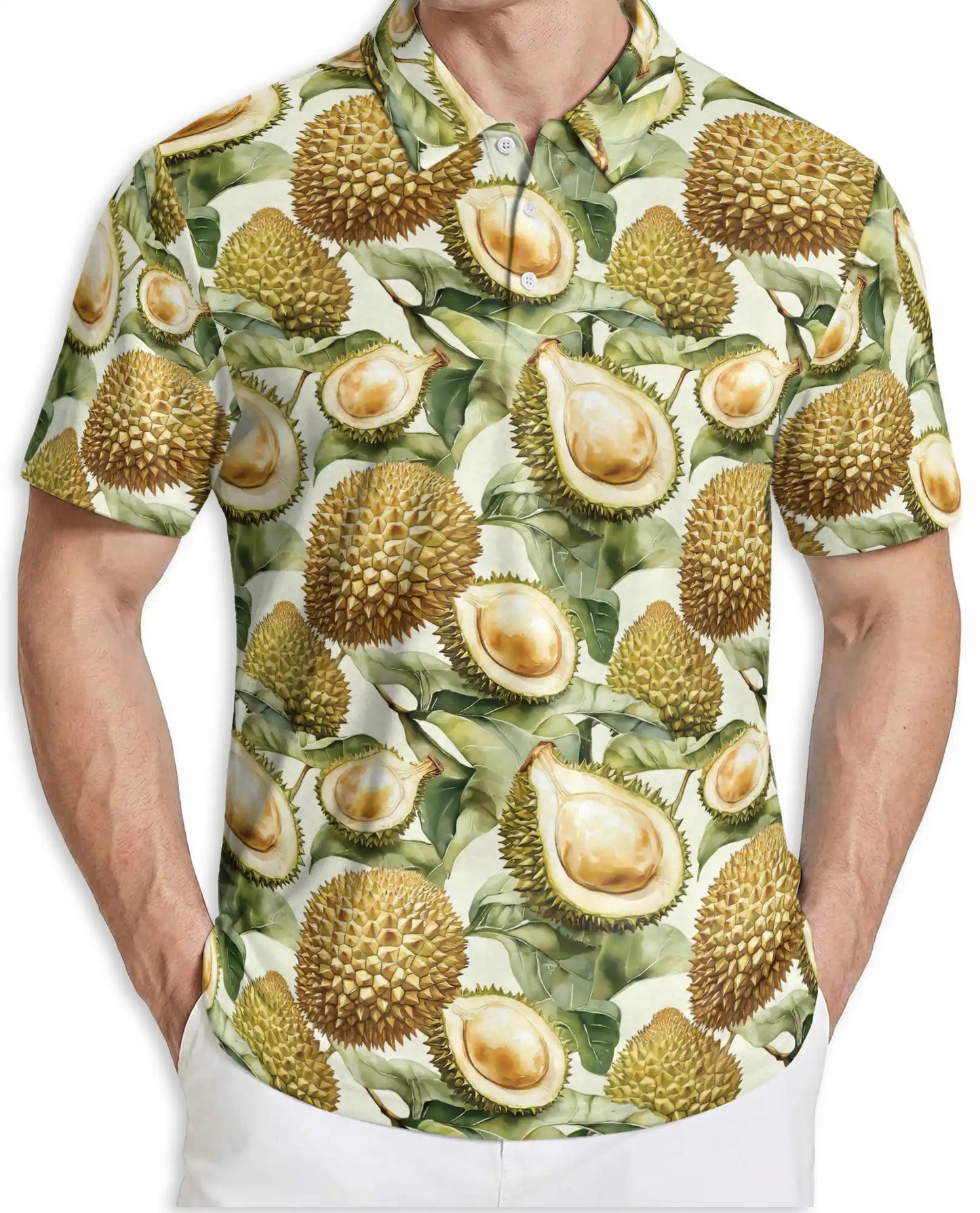 Durian Polo Shirt, Tropical Fruit Print | Azhawaiian
