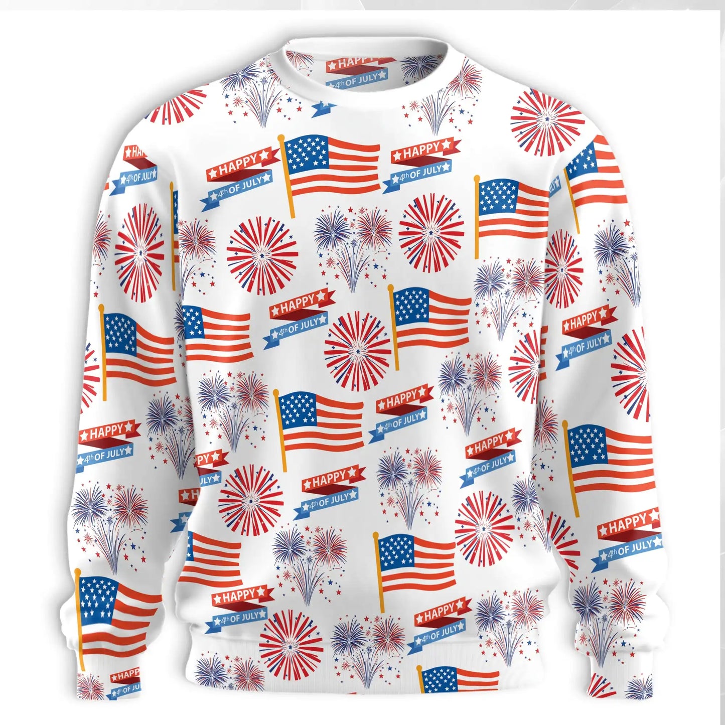 American Flag Fireworks Sweatshirt – Colorful Graphic 3D All Over Print Design