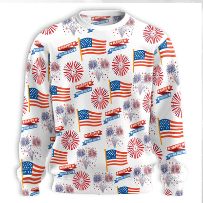 American Flag Fireworks Sweatshirt – Colorful Graphic 3D All Over Print Design