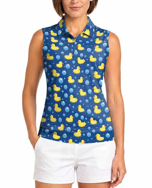 Duck Pattern Sleeveless Polo Shirt for Women | Azhawaiian
