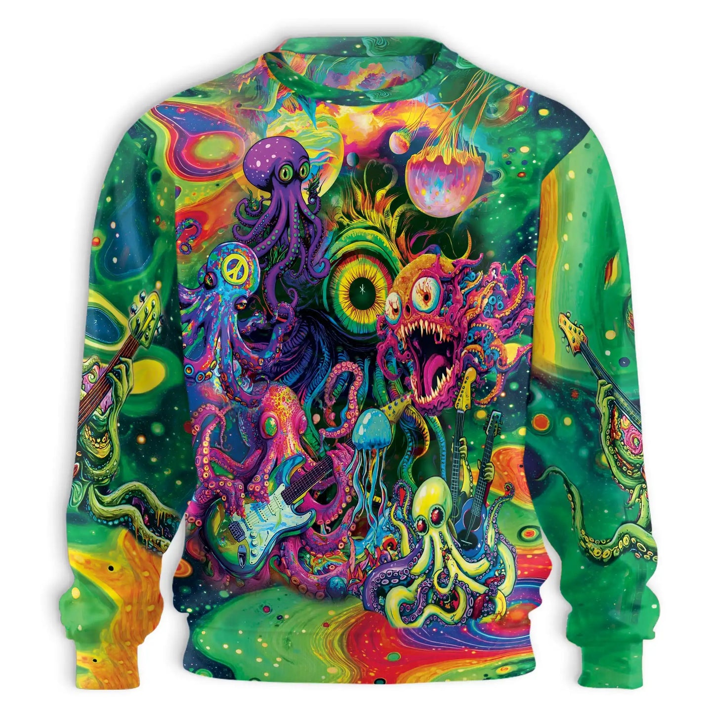 Hippie Octopus Guitar Sweatshirt – Colorful Graphic 3D All Over Print Design